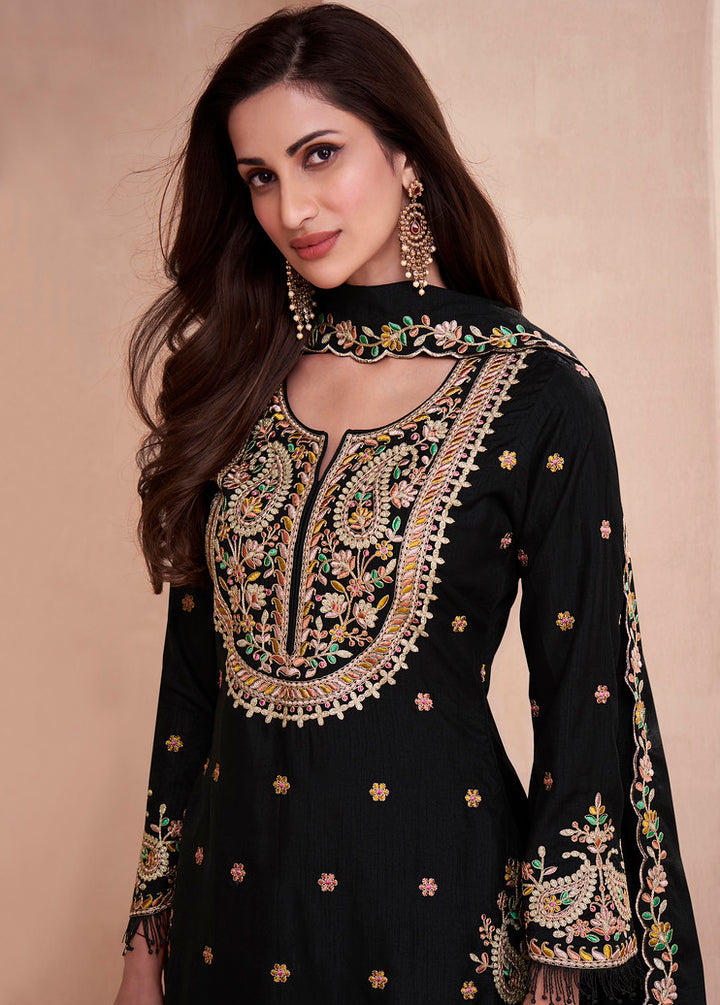 Readymade Elegant Black Designer Palazzo Type Salwar Kameez