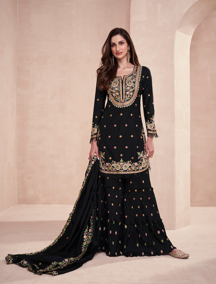 Readymade Elegant Black Designer Palazzo Type Salwar Kameez