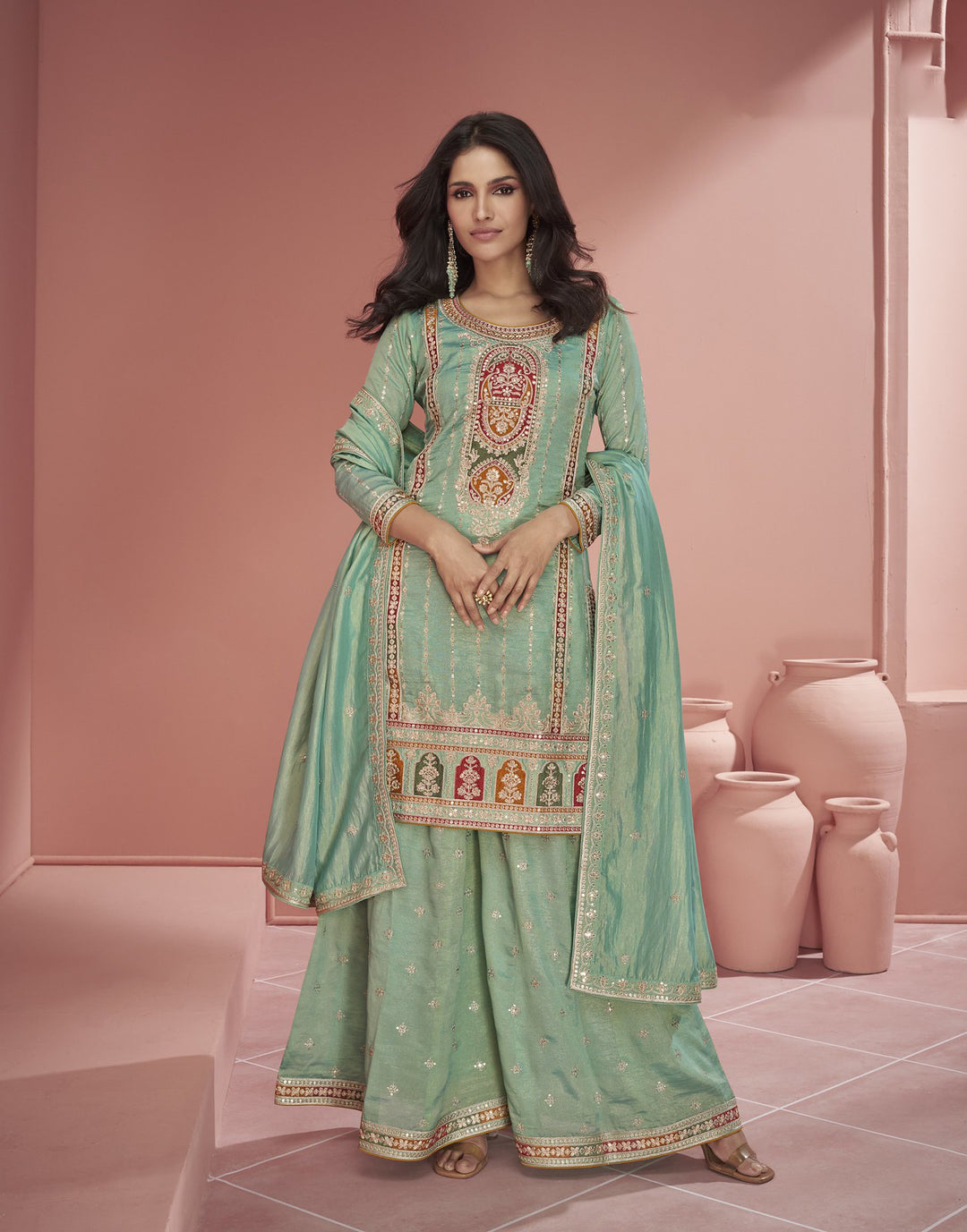 Readymade Elegant Green Designer Palazzo Type Salwar Kameez