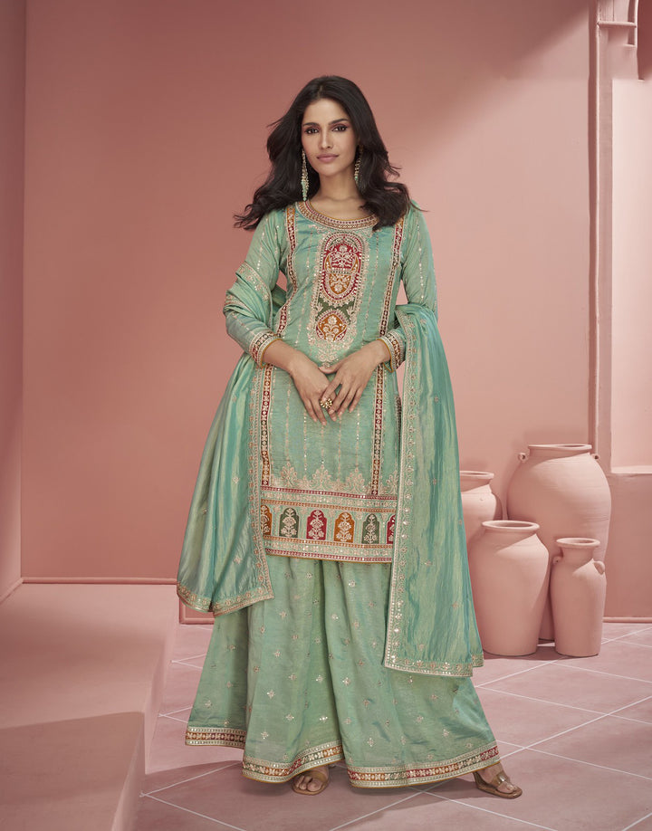 Readymade Elegant Green Designer Palazzo Type Salwar Kameez