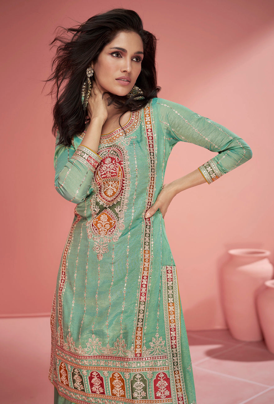 Readymade Elegant Green Designer Palazzo Type Salwar Kameez