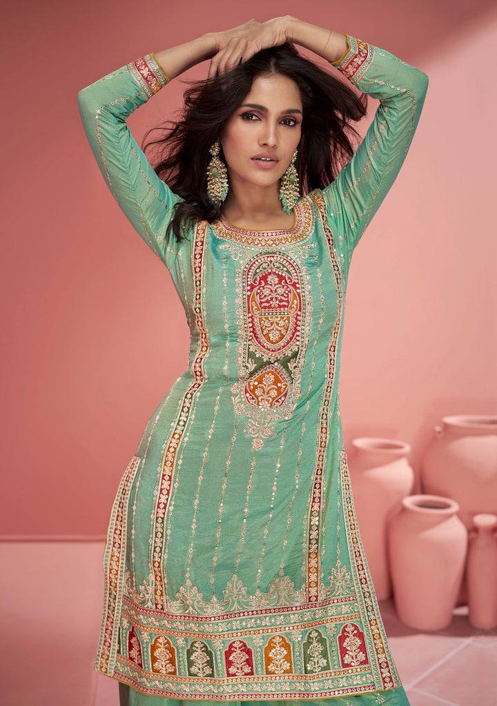 Readymade Elegant Green Designer Palazzo Type Salwar Kameez