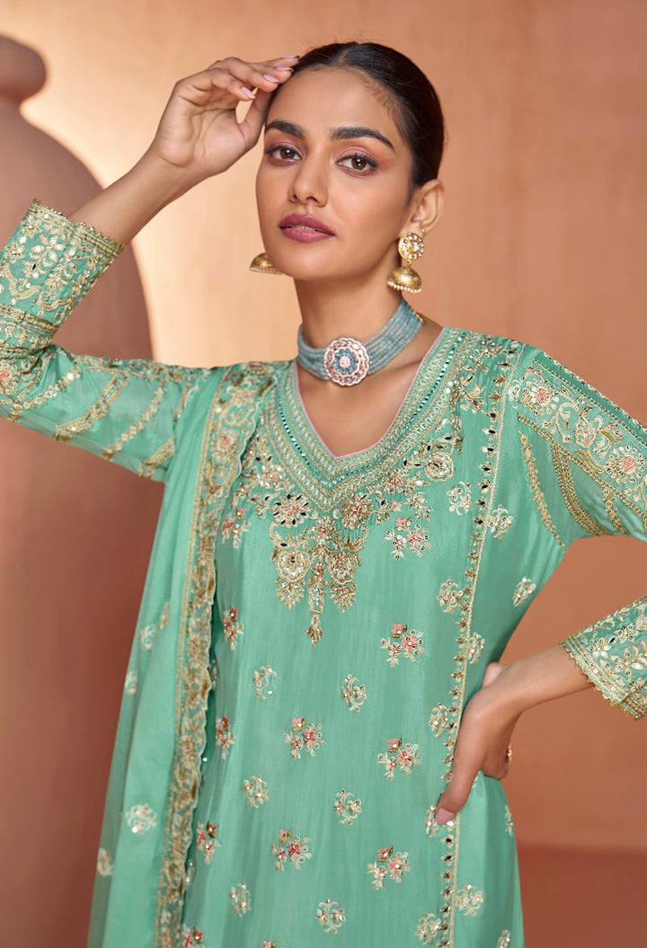 Readymade  Elegant Light Green Designer Salwar Kameez