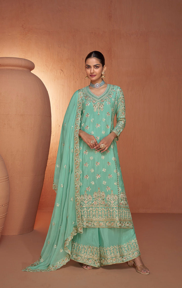 Readymade  Elegant Light Green Designer Salwar Kameez