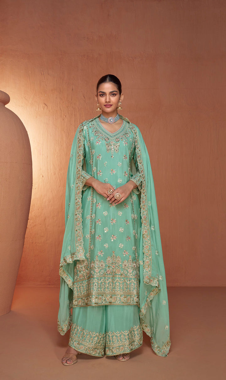 Readymade  Elegant Light Green Designer Salwar Kameez