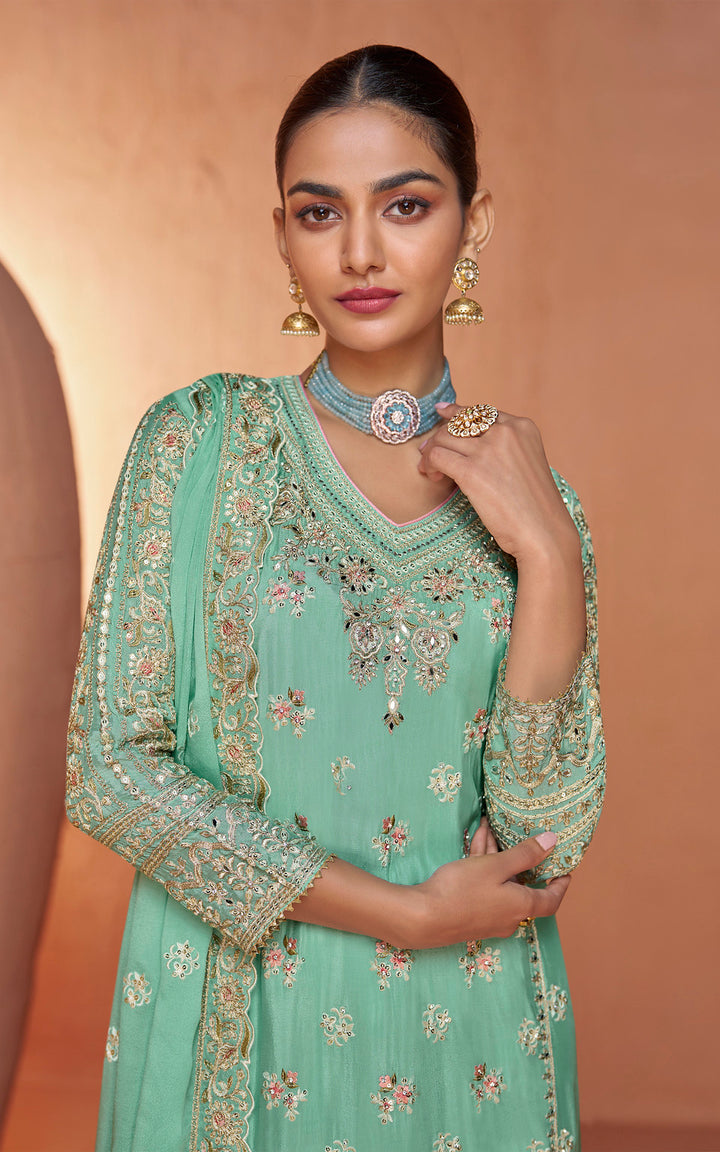 Readymade  Elegant Light Green Designer Salwar Kameez