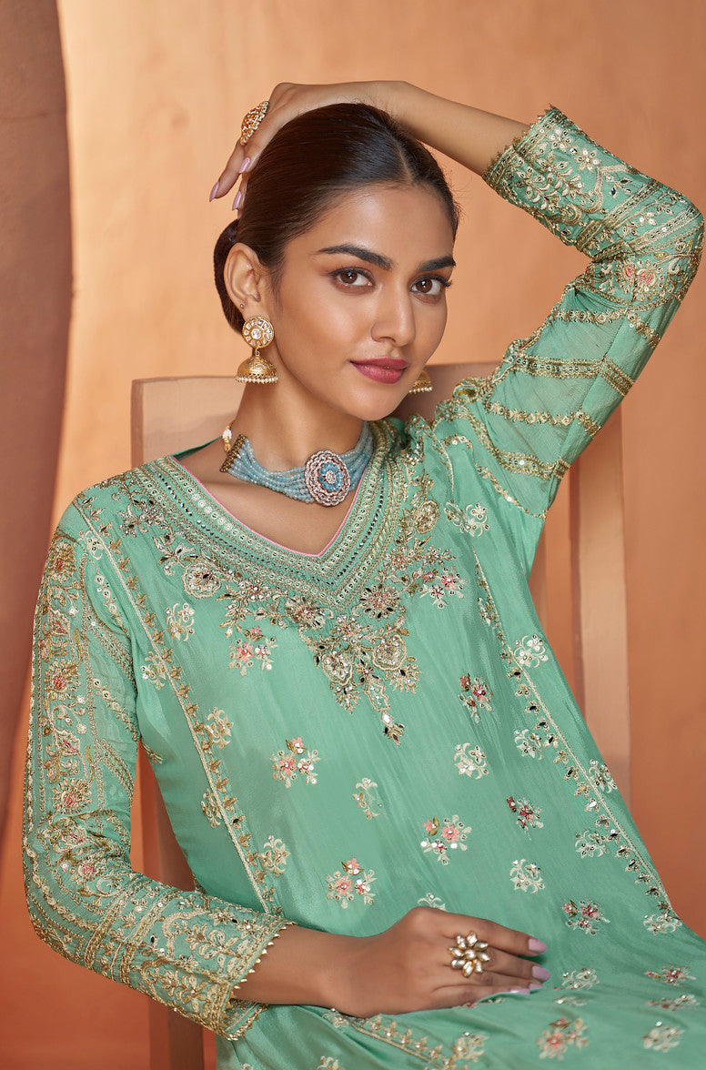 Readymade  Elegant Light Green Designer Salwar Kameez