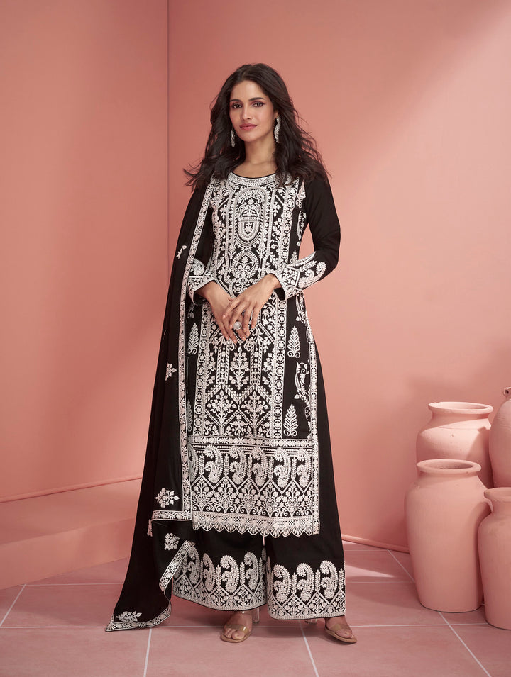 Readymade Elegant Black Designer Palazzo Salwar Kameez
