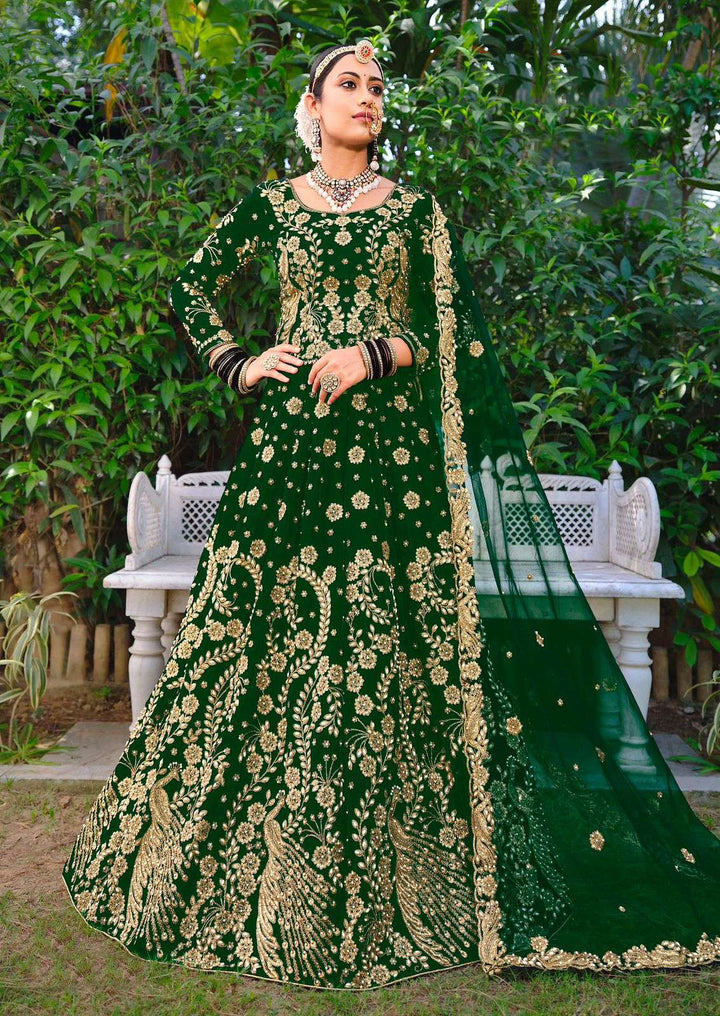 Captivating Dark Green Bridal Lehenga Choli