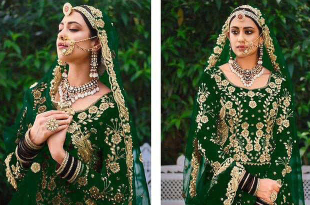 Captivating Dark Green Bridal Lehenga Choli