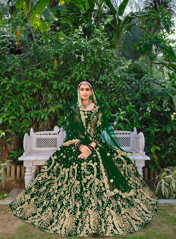 Captivating Dark Green Bridal Lehenga Choli