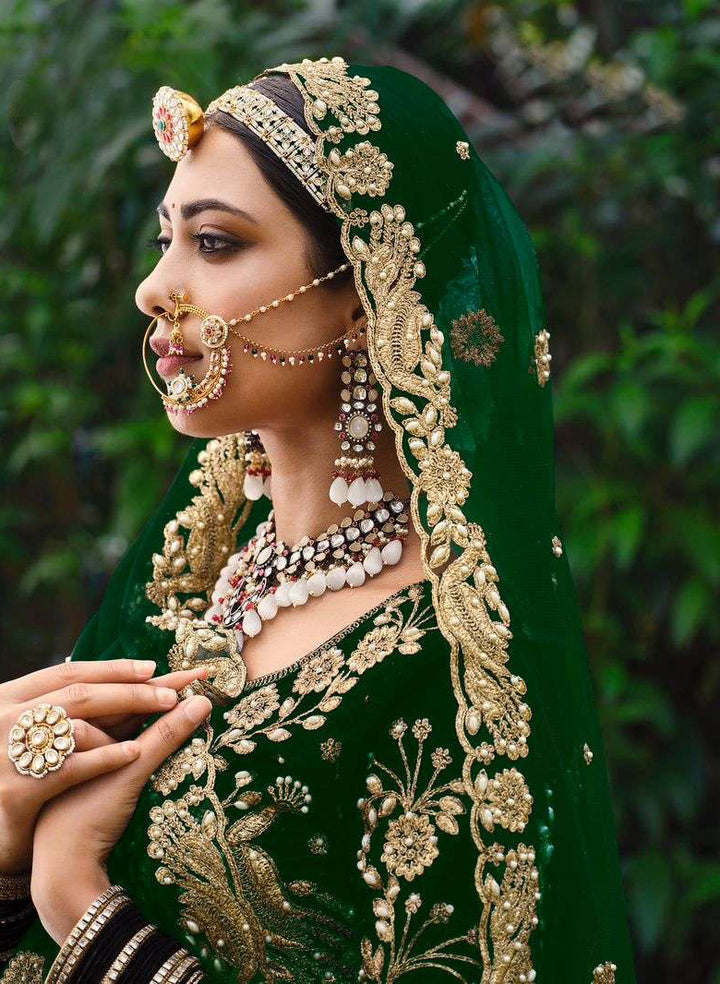 Captivating Dark Green Bridal Lehenga Choli