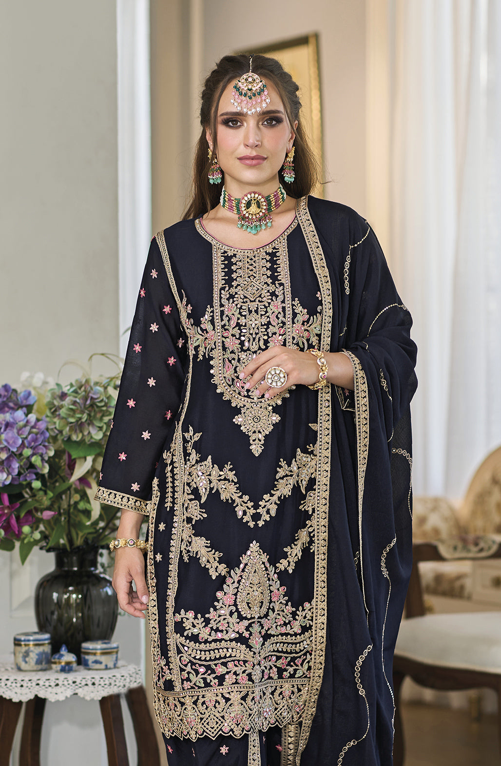 Readymade Elegant Navy Blue Designer Salwar Kameez