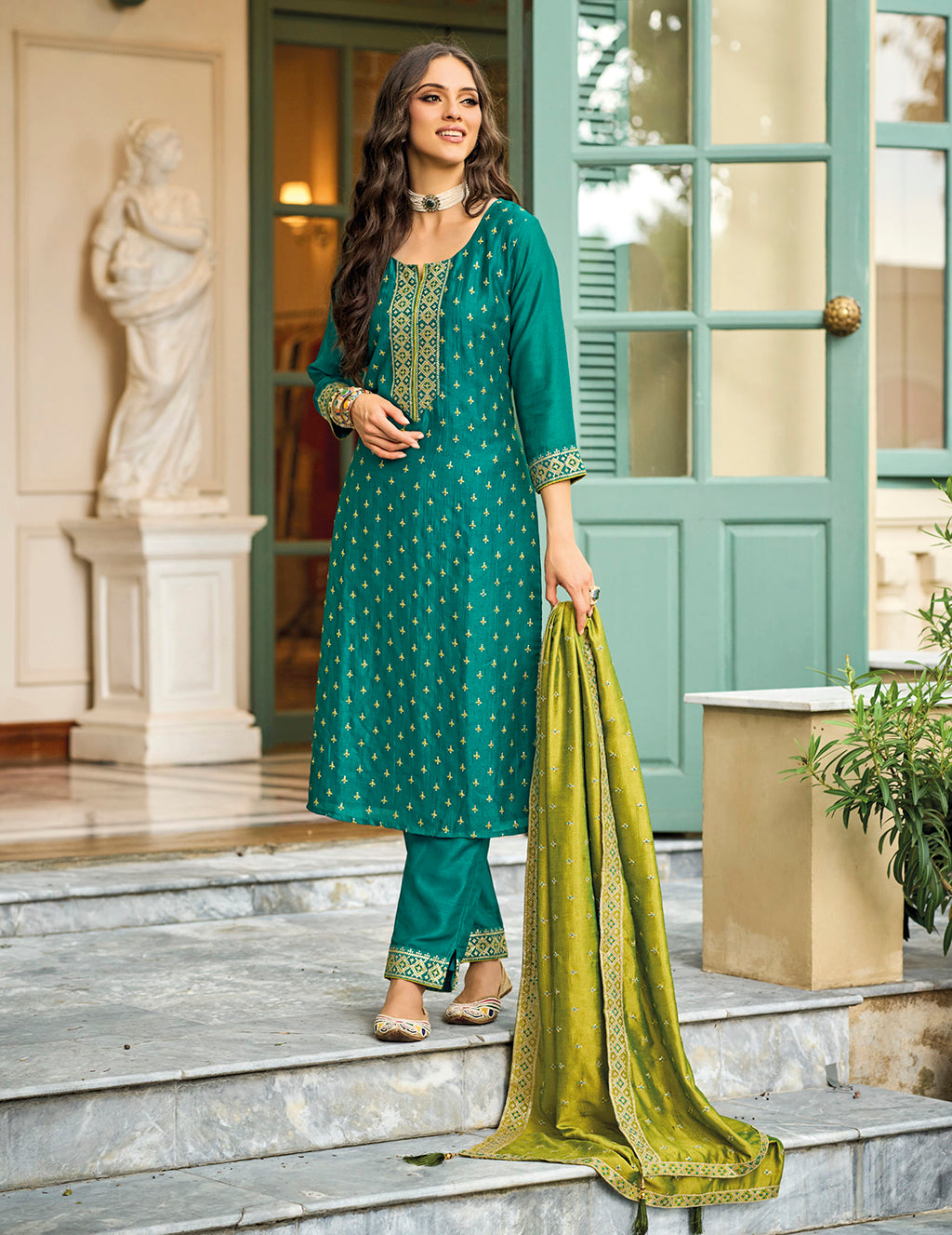 Readymade Designer Rama Green Salwar Kameez