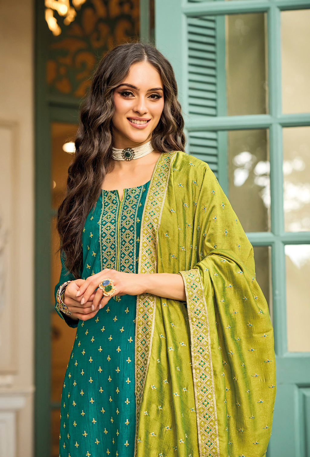 Readymade Designer Rama Green Salwar Kameez