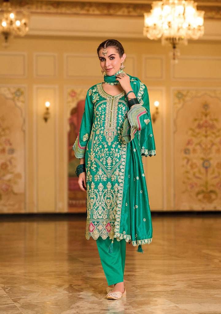 Elegance with Readymade Green Designer Salwar Kameez