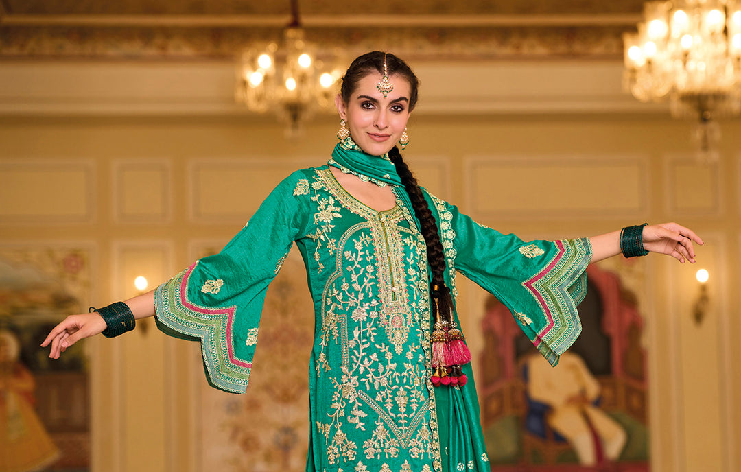 Elegance with Readymade Green Designer Salwar Kameez
