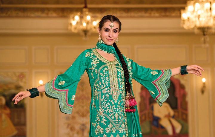 Elegance with Readymade Green Designer Salwar Kameez