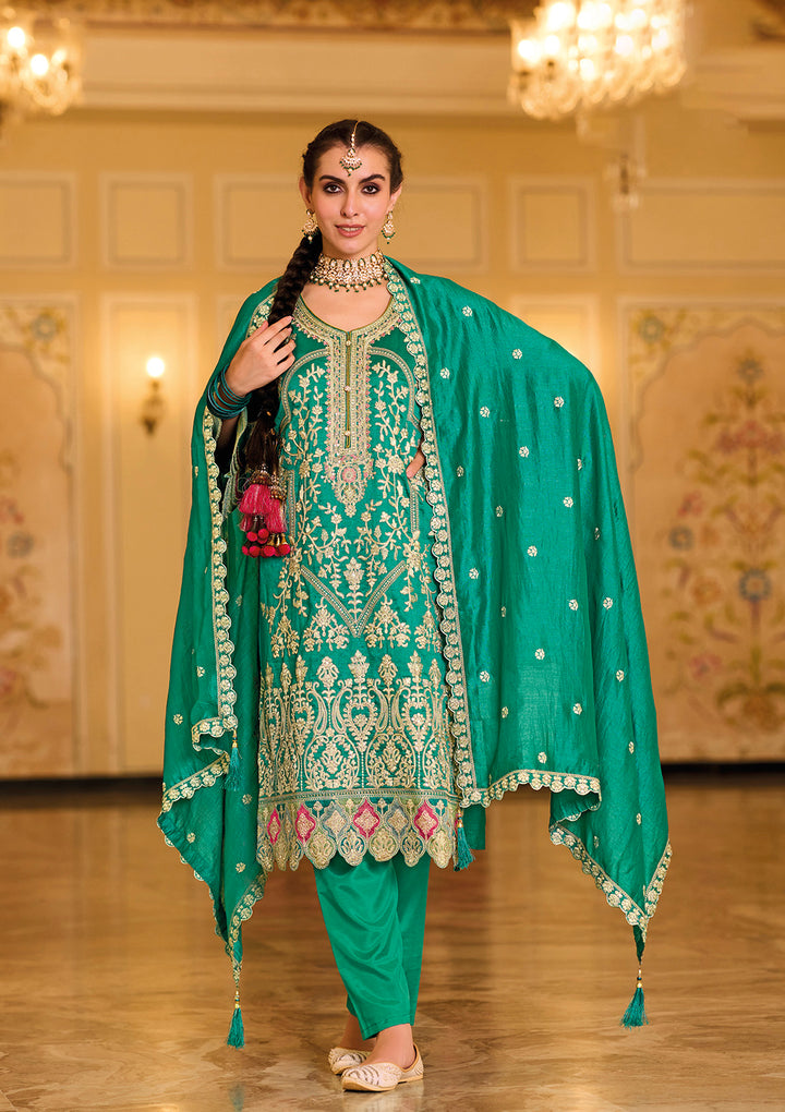 Elegance with Readymade Green Designer Salwar Kameez