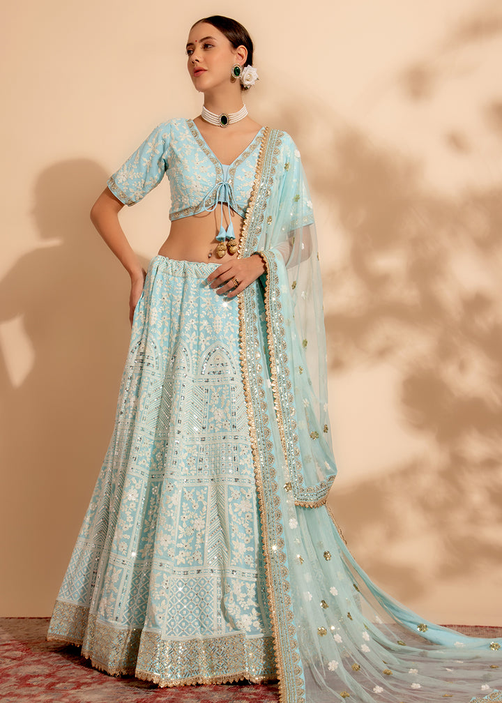 Readymade Radiant Sky Blue Designer Lehenga Choli