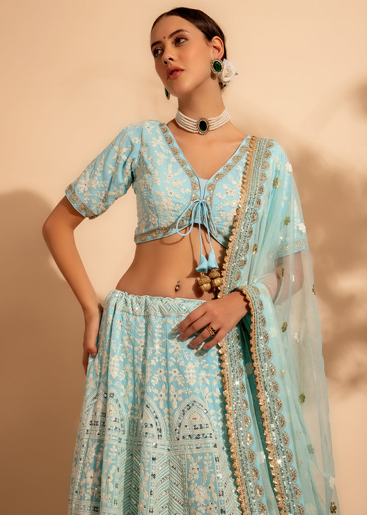Readymade Radiant Sky Blue Designer Lehenga Choli