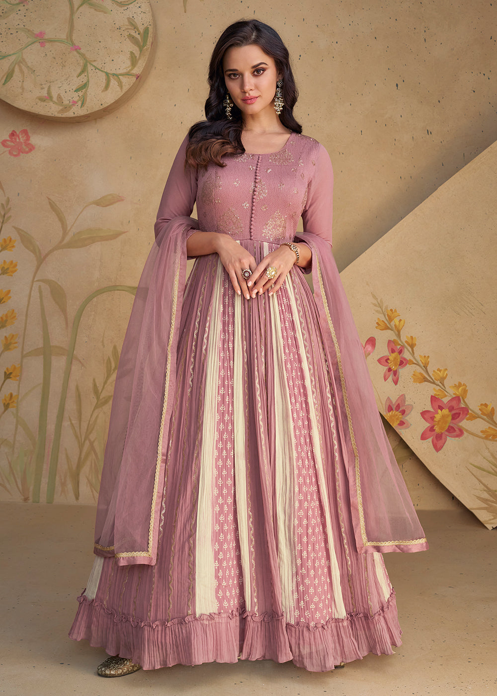 Dusty Pink Designer Anarkali Salwar Kameez