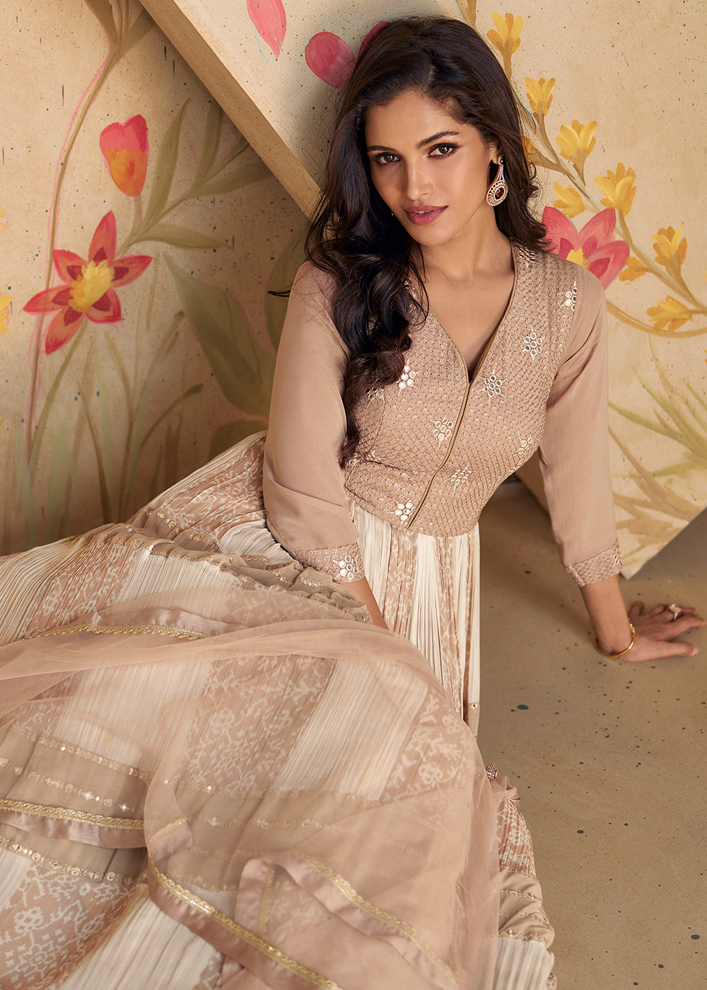 Readymade Golden Designer Anarkali Salwar Kameez