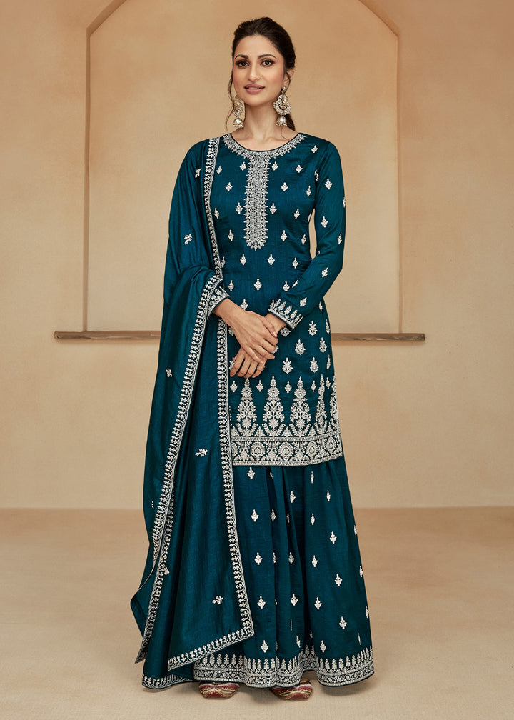 Readymade Elegant Navy Blue Palazzo Salwar Kameez