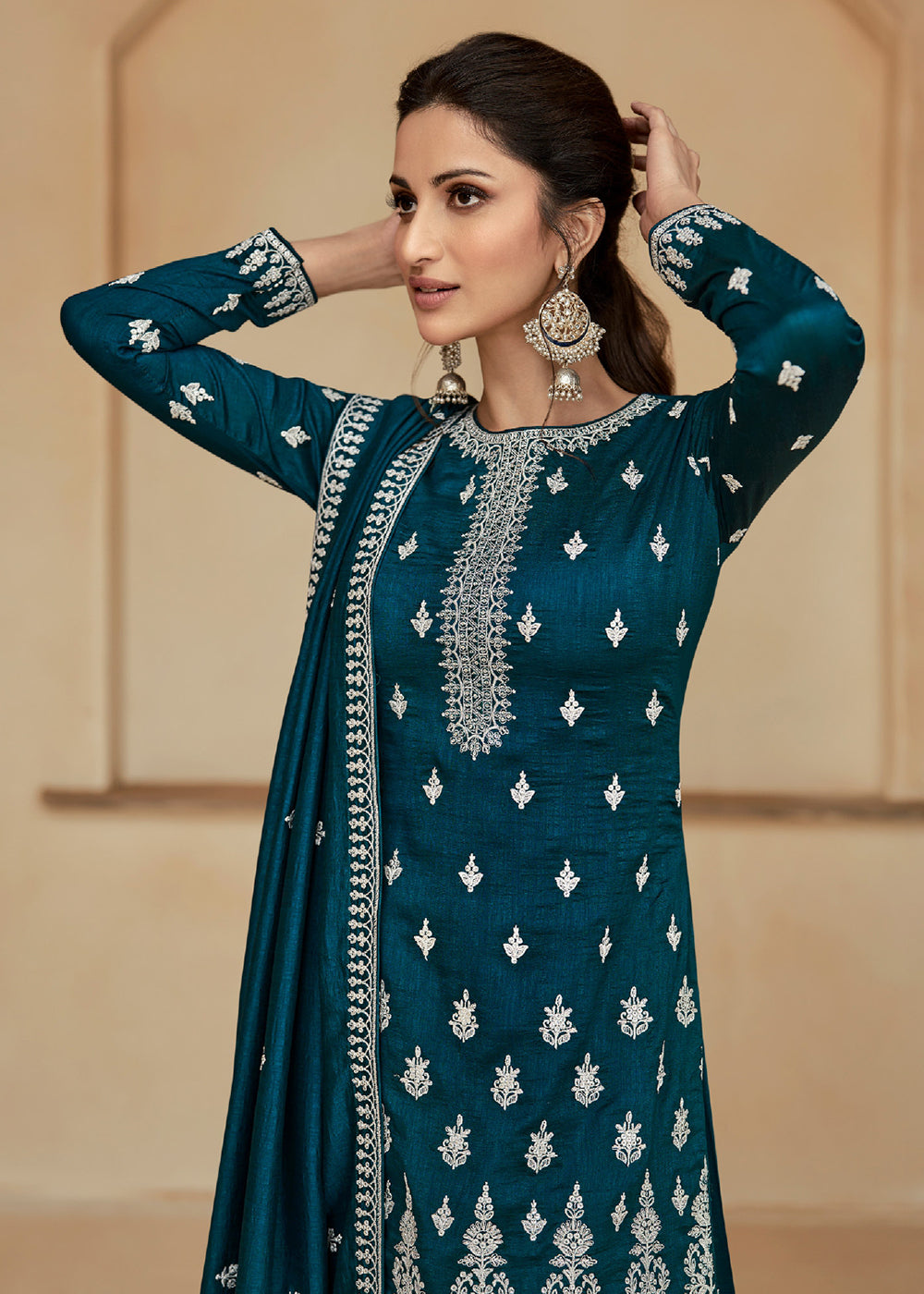 Readymade Elegant Navy Blue Palazzo Salwar Kameez