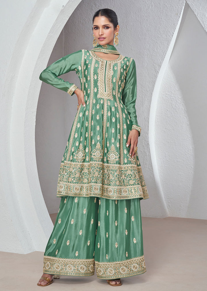 Readymade Elegant Light Green Palazzo Salwar Kameez