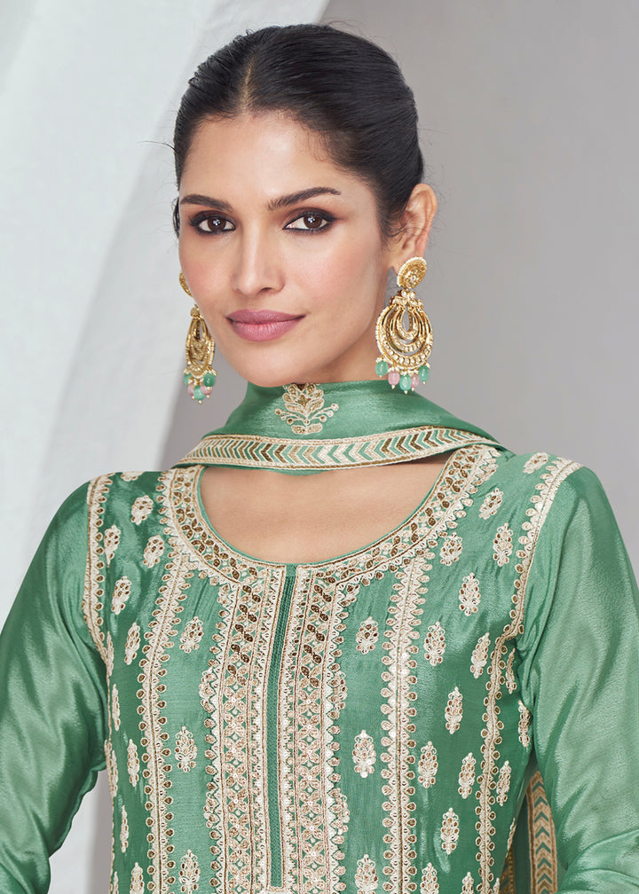 Readymade Elegant Light Green Palazzo Salwar Kameez