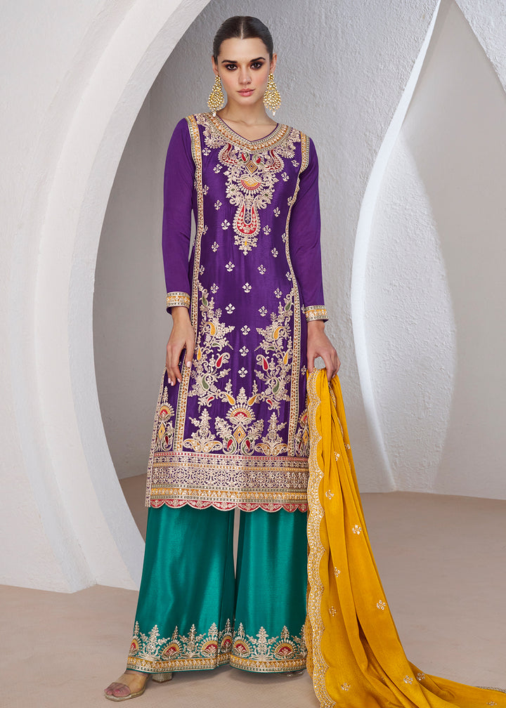 Readymade Luxurious Purple Palazzo Salwar Kameez