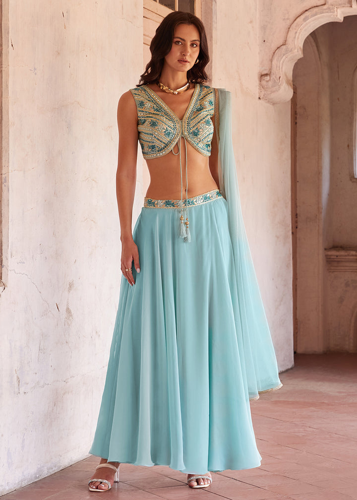Readymade  Elegant Sky Blue Lehenga Choli