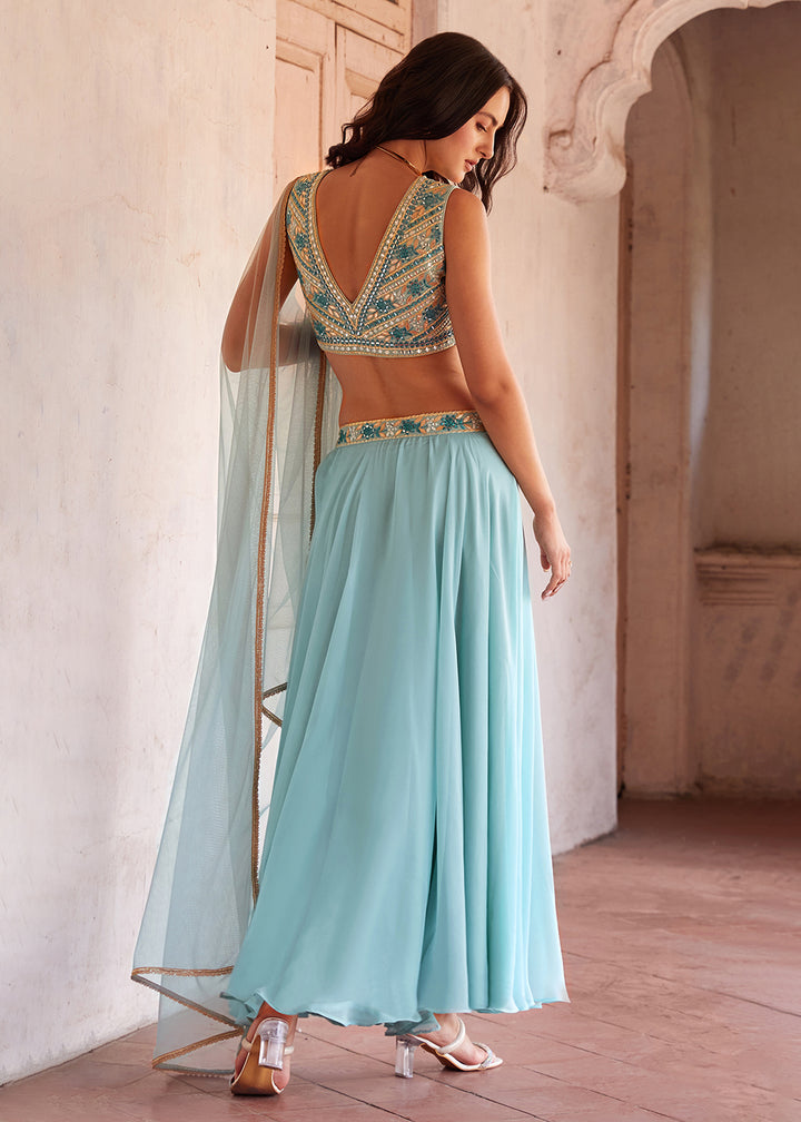 Readymade  Elegant Sky Blue Lehenga Choli