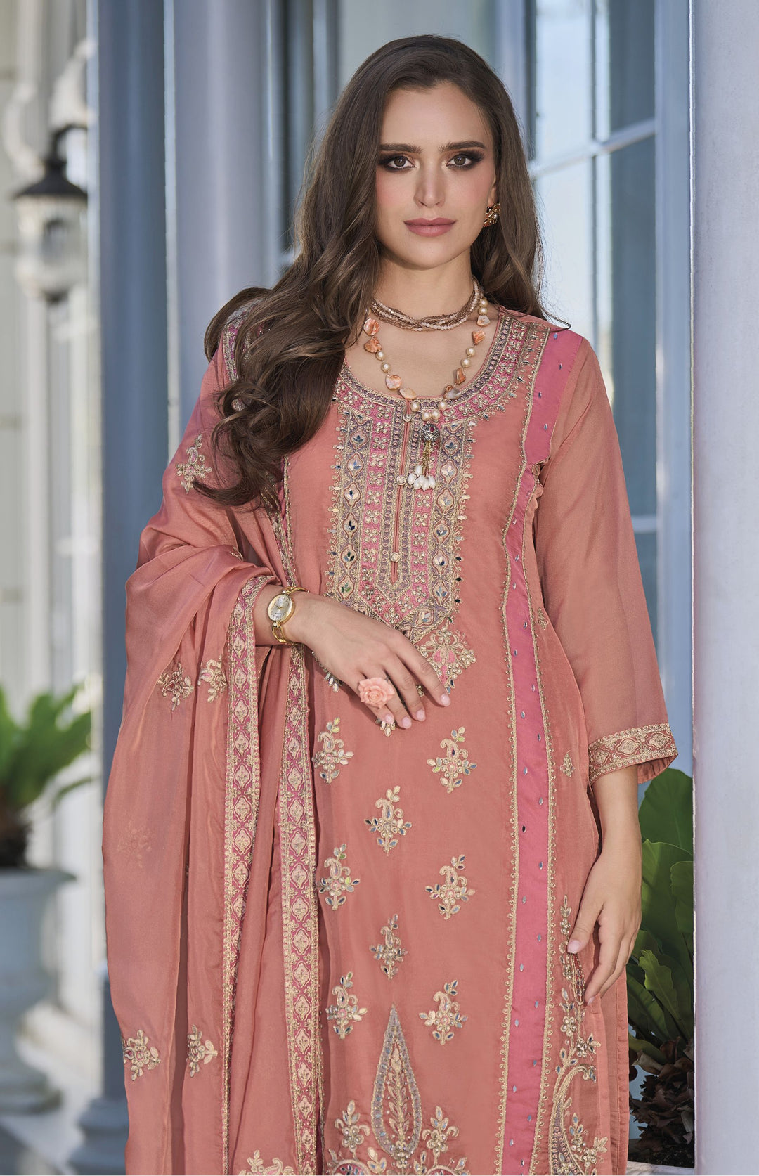 Readymade Elegant Peach Designer Salwar Kameez