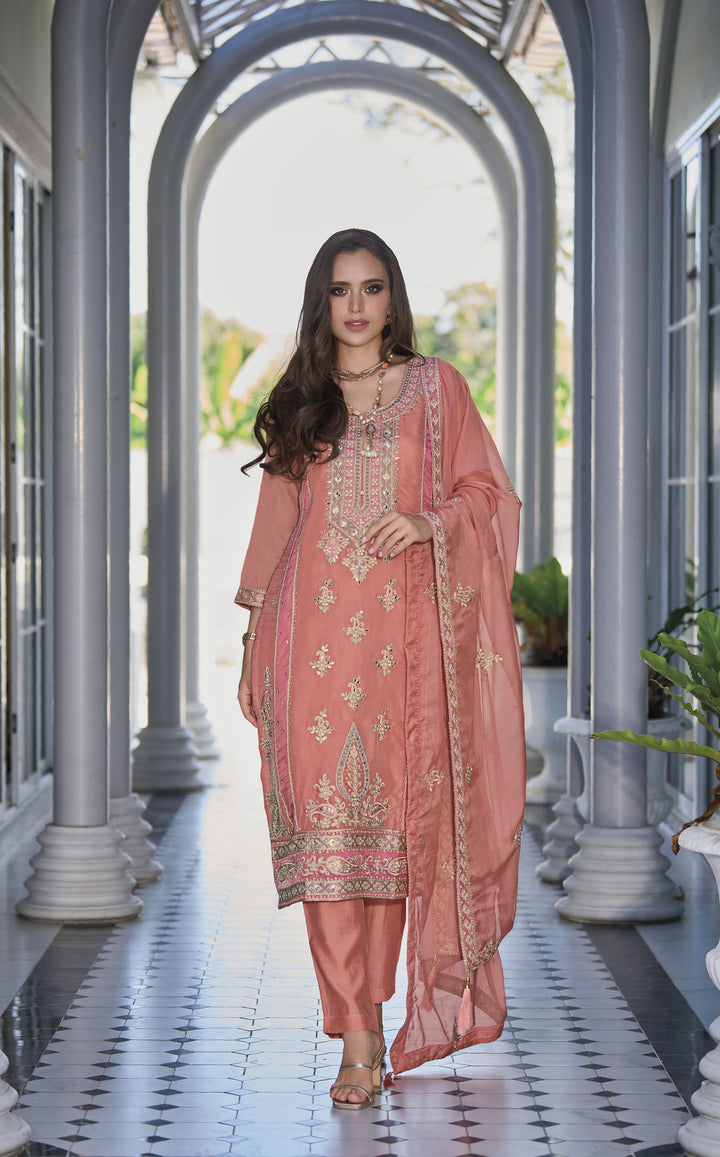 Readymade Elegant Peach Designer Salwar Kameez