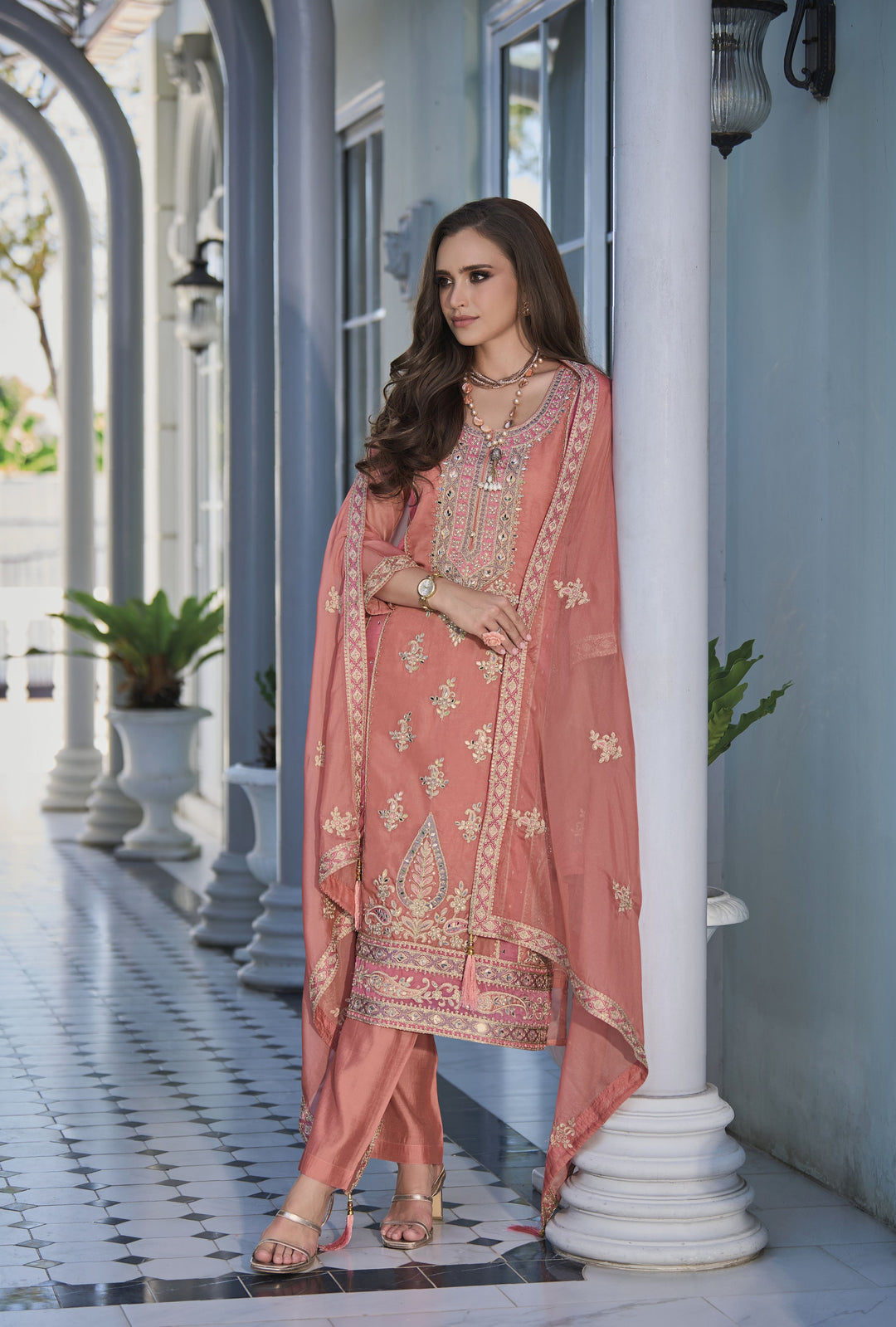 Readymade Elegant Peach Designer Salwar Kameez