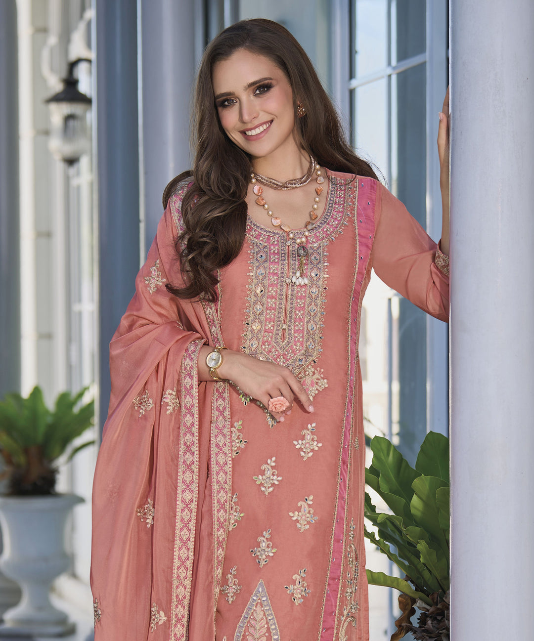 Readymade Elegant Peach Designer Salwar Kameez