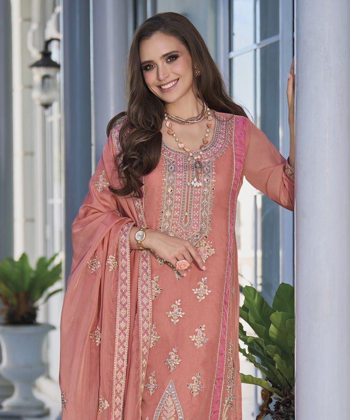 Readymade Elegant Peach Designer Salwar Kameez
