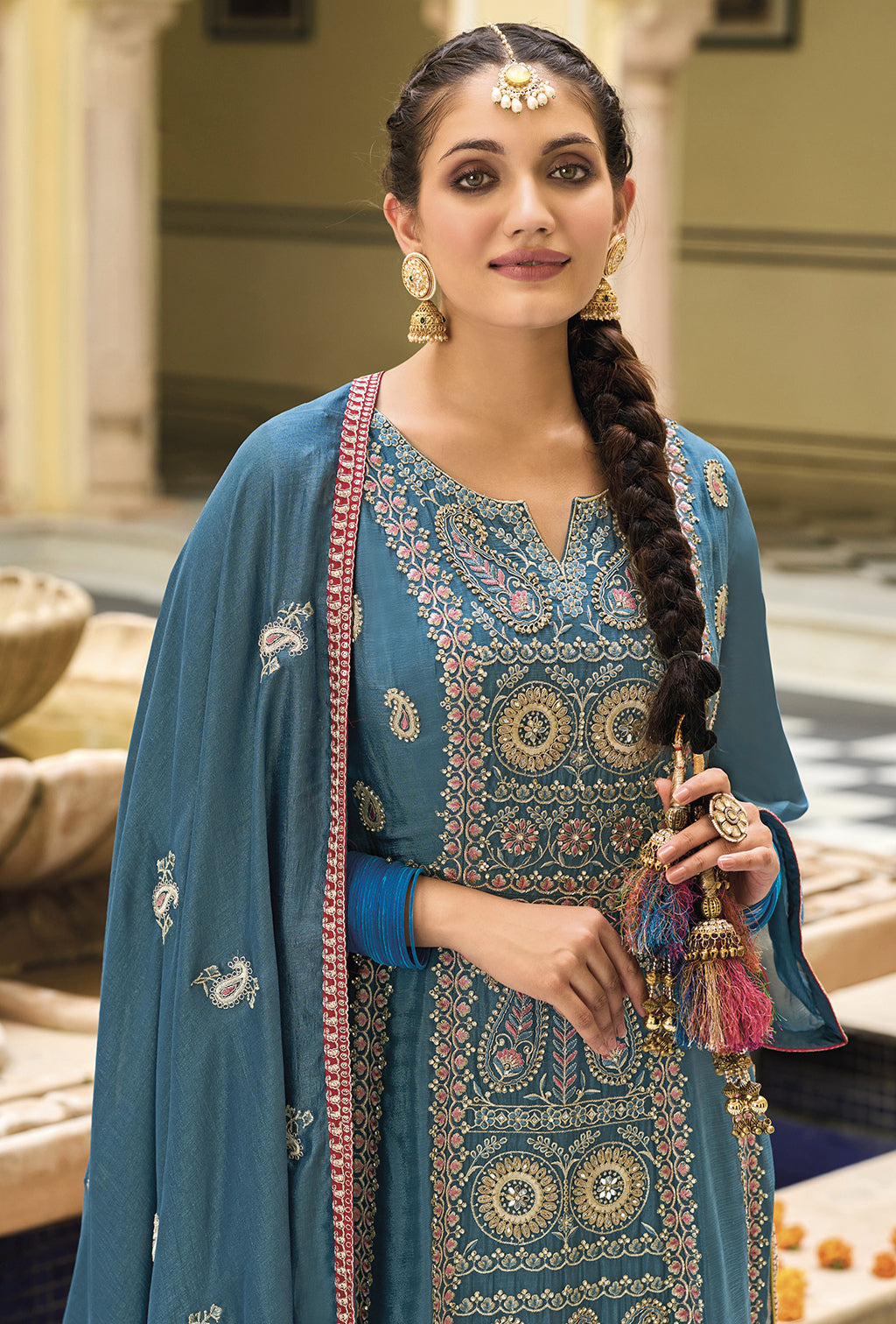 Readymade Timeless Elegance: Blue Designer Salwar Kameez