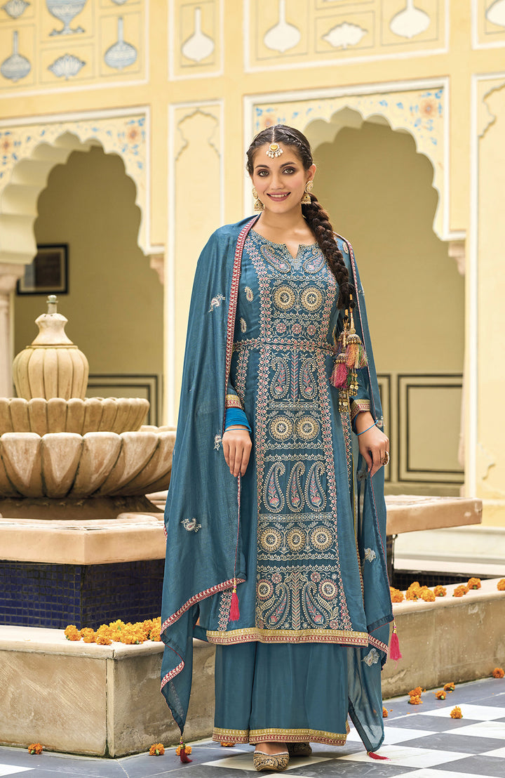 Readymade Timeless Elegance: Blue Designer Salwar Kameez