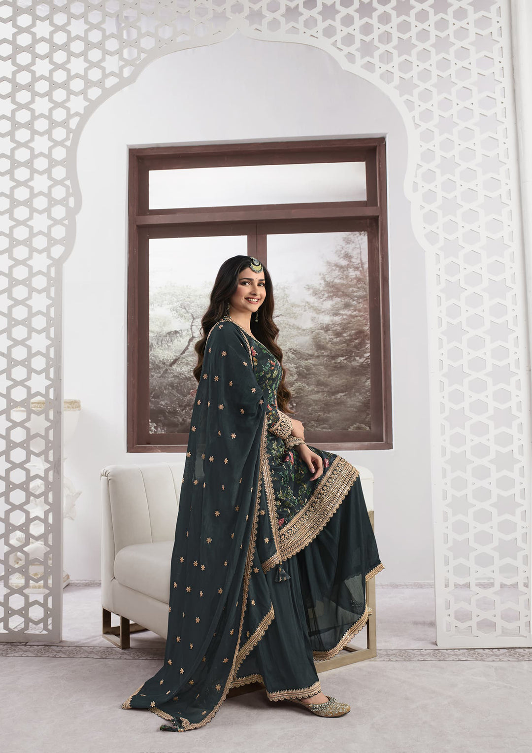 Readymade Designer Salwar Kameez in Elegant Rama Green