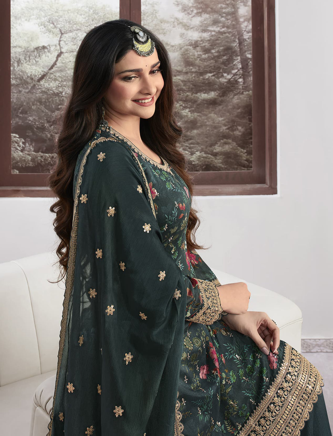 Readymade Designer Salwar Kameez in Elegant Rama Green