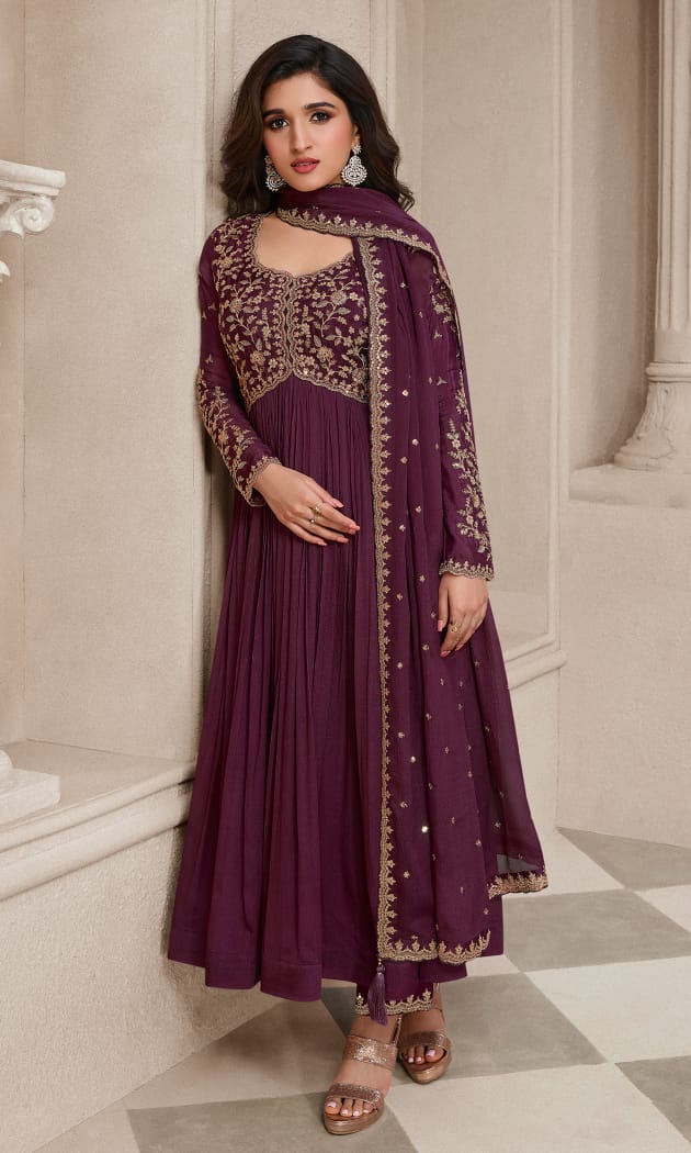 Readymade Wine Anarkali Salwar Kameez
