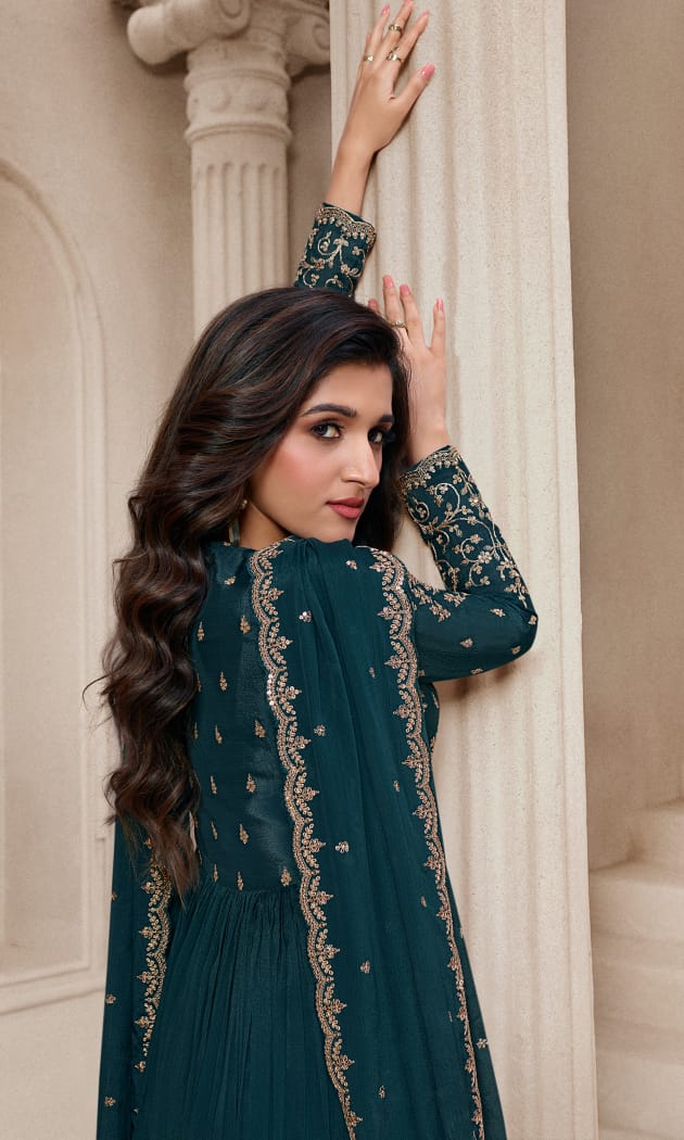 Readymade Regal Rama Green Anarkali Salwar Kameez