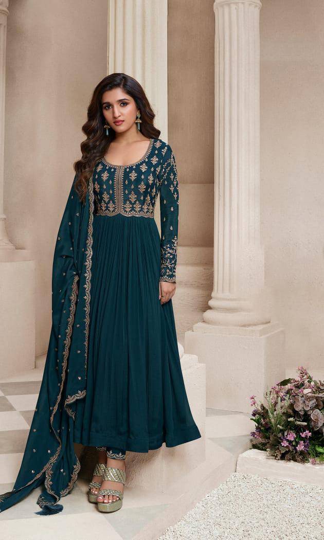 Readymade Regal Rama Green Anarkali Salwar Kameez