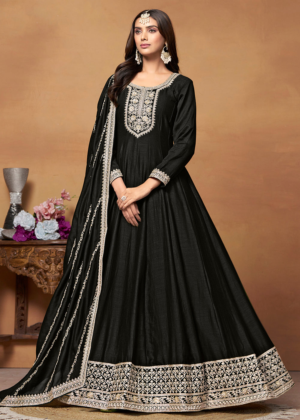 Black Designer Anarkali Salwar Kameez