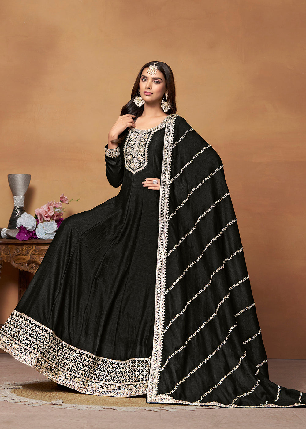 Readymade Black Designer Anarkali Salwar Kameez