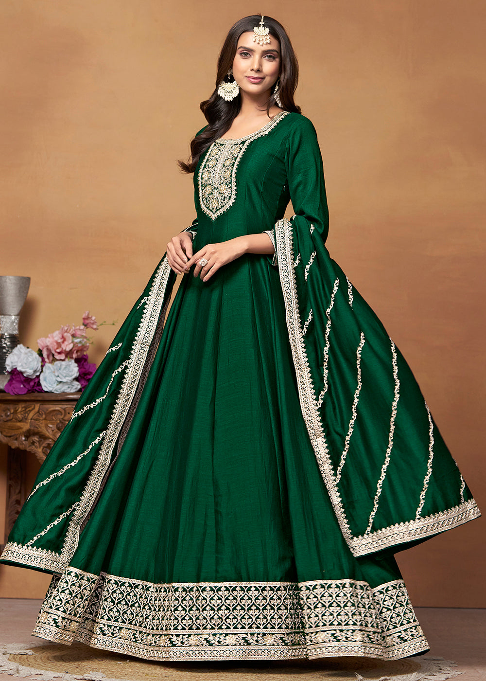 Readymade Green Designer Anarkali Salwar Kameez