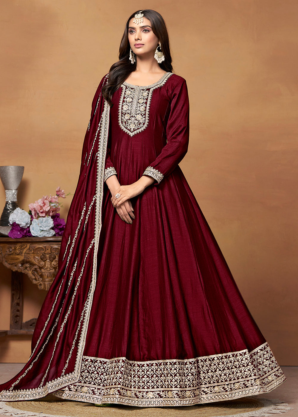 Maroon Designer Anarkali Salwar Kameez